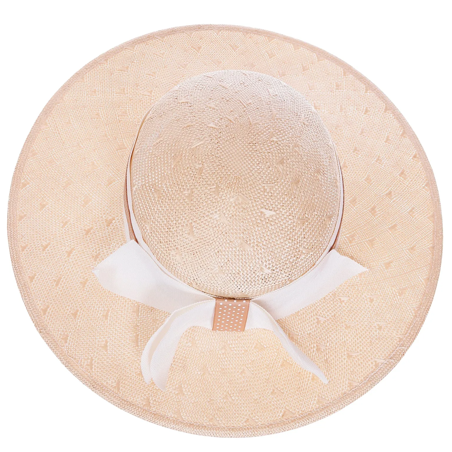 1980s Sonni Natural Straw Hat With Polka Dot Ribbon & Bow