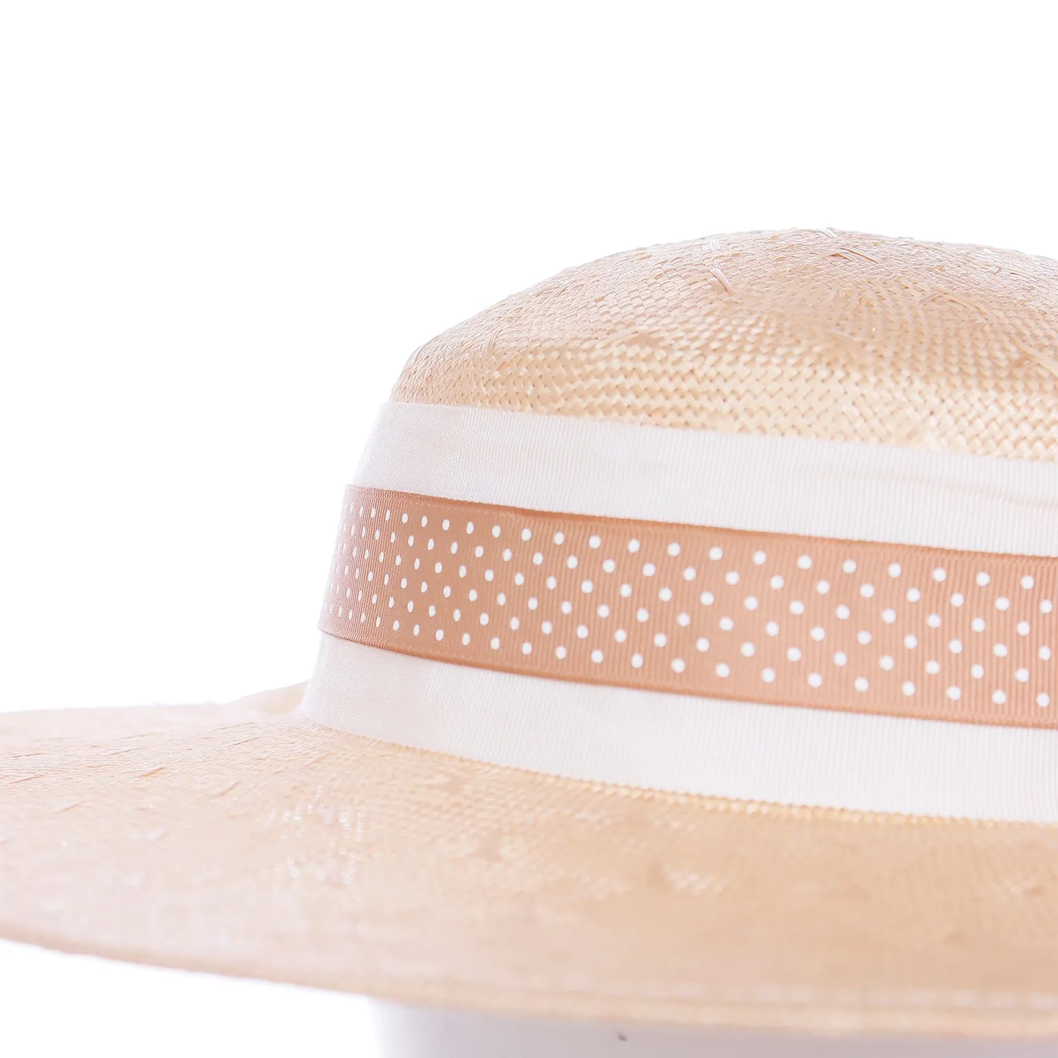 1980s Sonni Natural Straw Hat With Polka Dot Ribbon & Bow