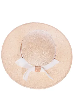 1980s Sonni Natural Straw Hat With Polka Dot Ribbon & Bow