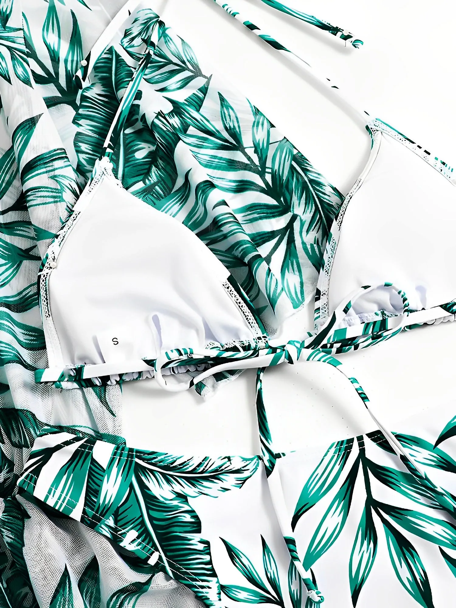 3 Pieces Halter Lace-Up Bikinis & Printed Beach Cover Ups Set