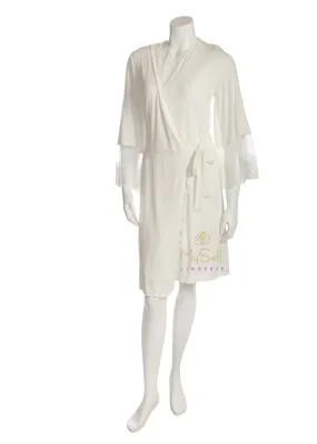 3126 Ivory Modal Short Wrap with Lace Detail