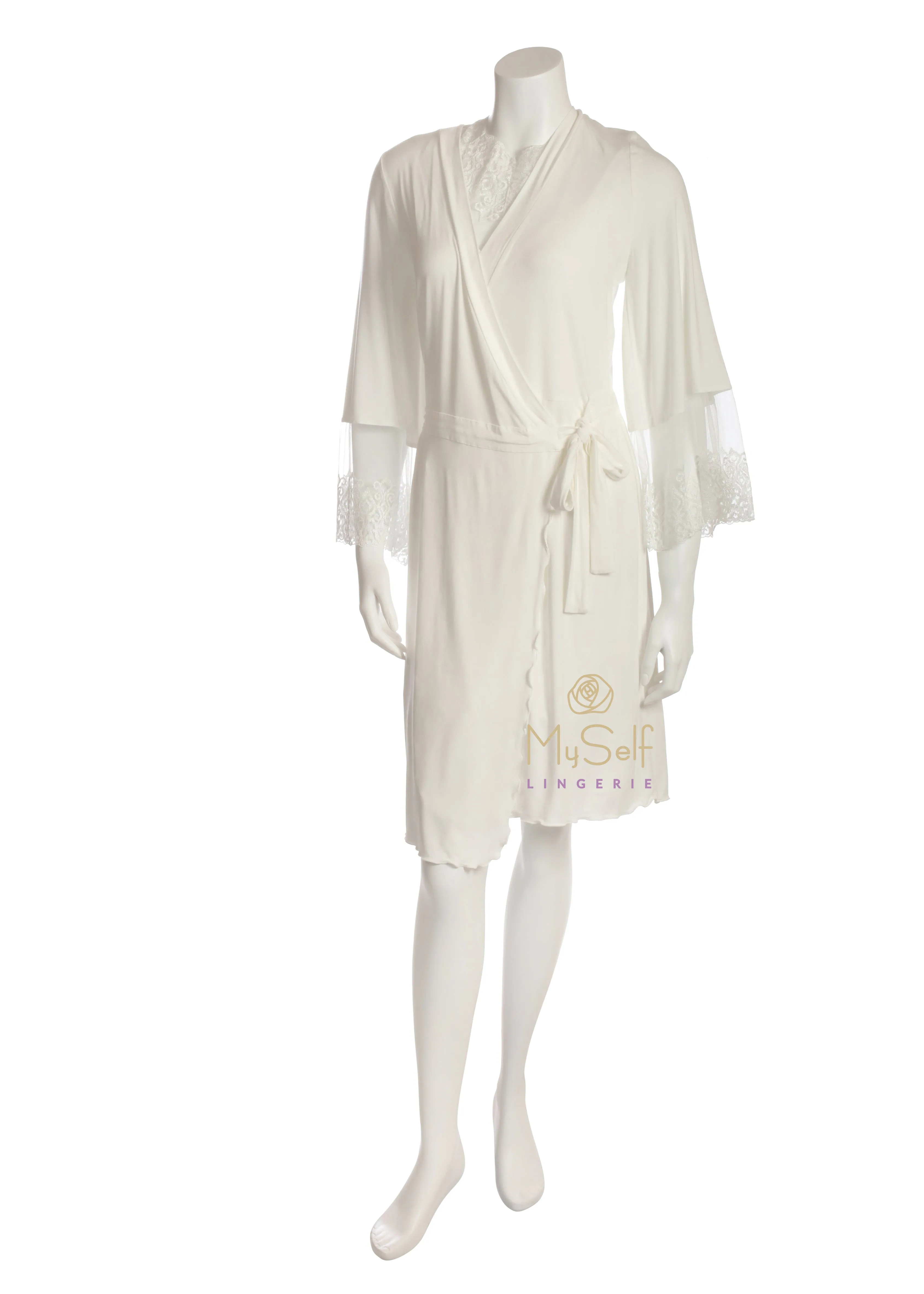 3126 Ivory Modal Short Wrap with Lace Detail