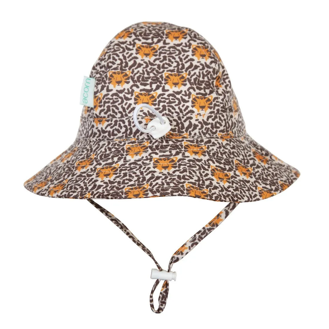 ACORN KIDS - TIGER FACE WIDE BRIM INFANT HAT: CREAM/BROWN
