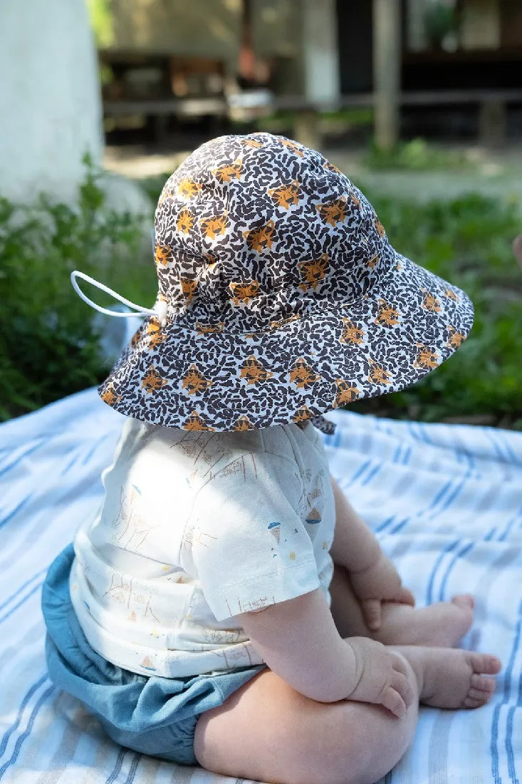 ACORN KIDS - TIGER FACE WIDE BRIM INFANT HAT: CREAM/BROWN
