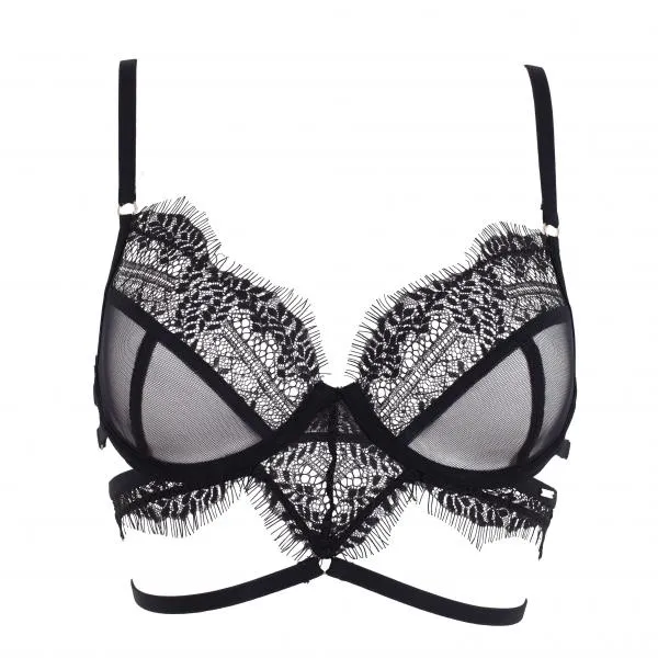 Alexandra Eyelash Lace Mesh Bra - Black -