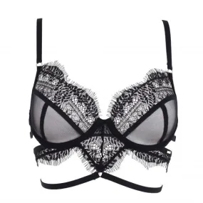 Alexandra Eyelash Lace Mesh Bra - Black -