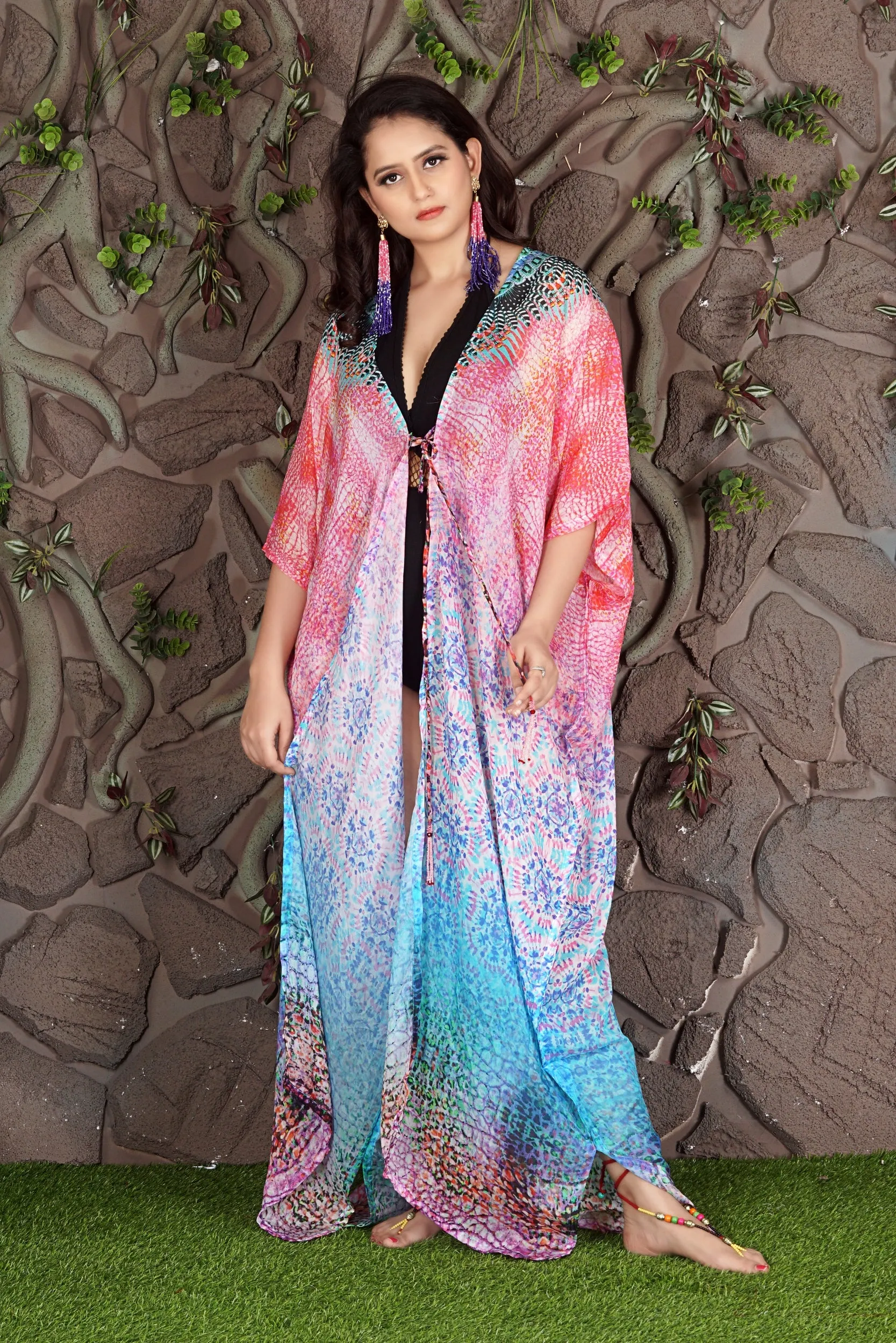 Best to buy Python print Lace up beach kimono robe embellished hanging