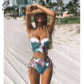 Bikini Swimwear Women Floral Two Pieces Swimsuit Strappy
