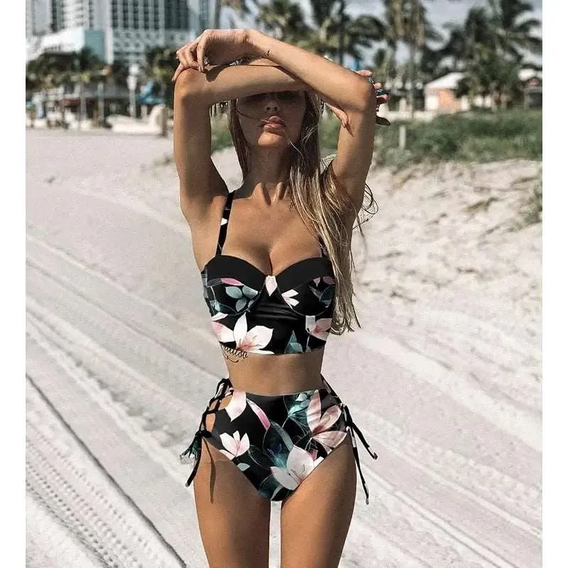Bikini Swimwear Women Floral Two Pieces Swimsuit Strappy