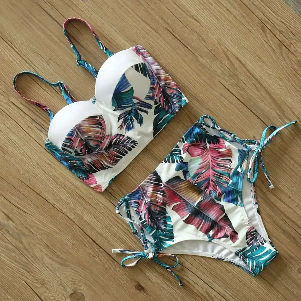 Bikini Swimwear Women Floral Two Pieces Swimsuit Strappy