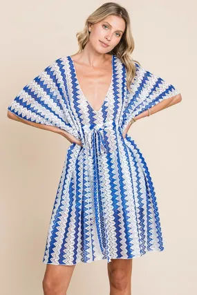 Blue Zone Planet |  Cotton Bleu by Nu Lab Tied Striped Plunge Half Sleeve Cover-Up
