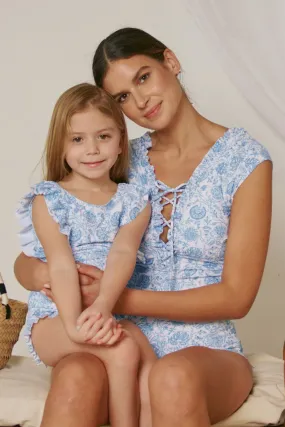 Blue Zone Planet |  Marina West Swim Bring Me Flowers V-Neck One Piece Swimsuit In Thistle Blue