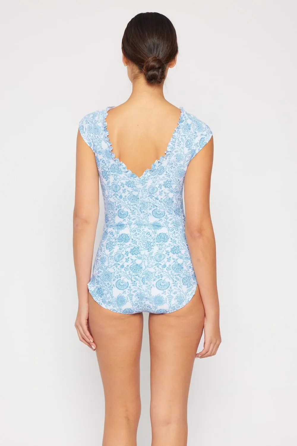 Blue Zone Planet |  Marina West Swim Bring Me Flowers V-Neck One Piece Swimsuit In Thistle Blue