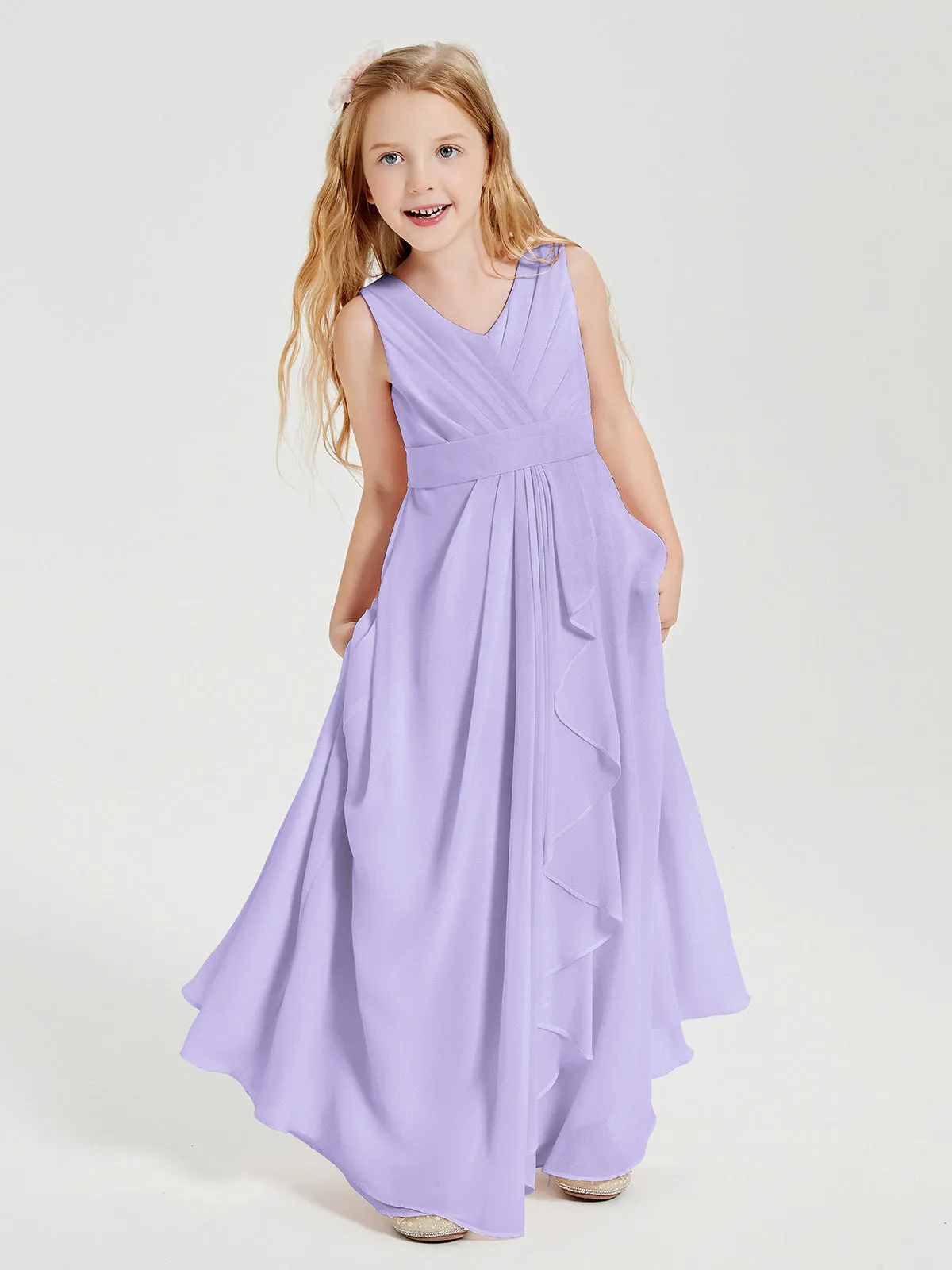 Boho Robes de Demoiselle d'Honneur Longues en Mousseline Lilas
