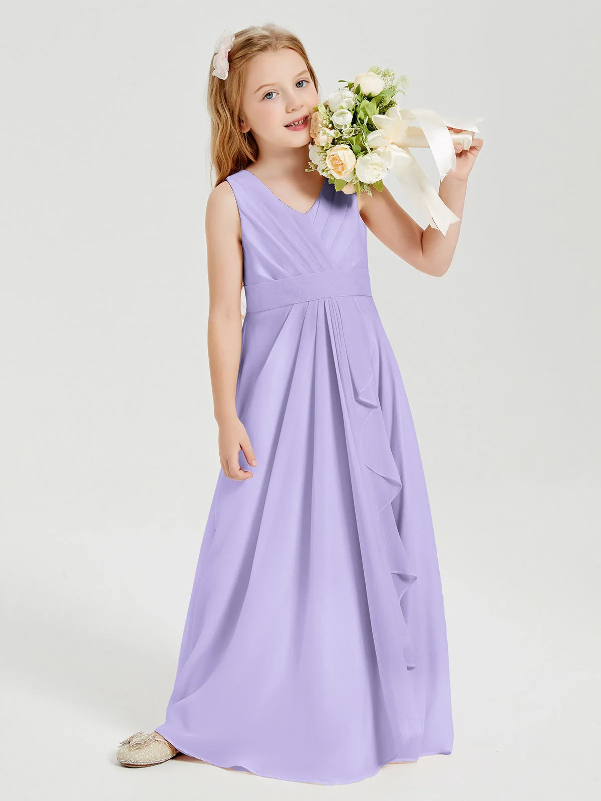 Boho Robes de Demoiselle d'Honneur Longues en Mousseline Lilas