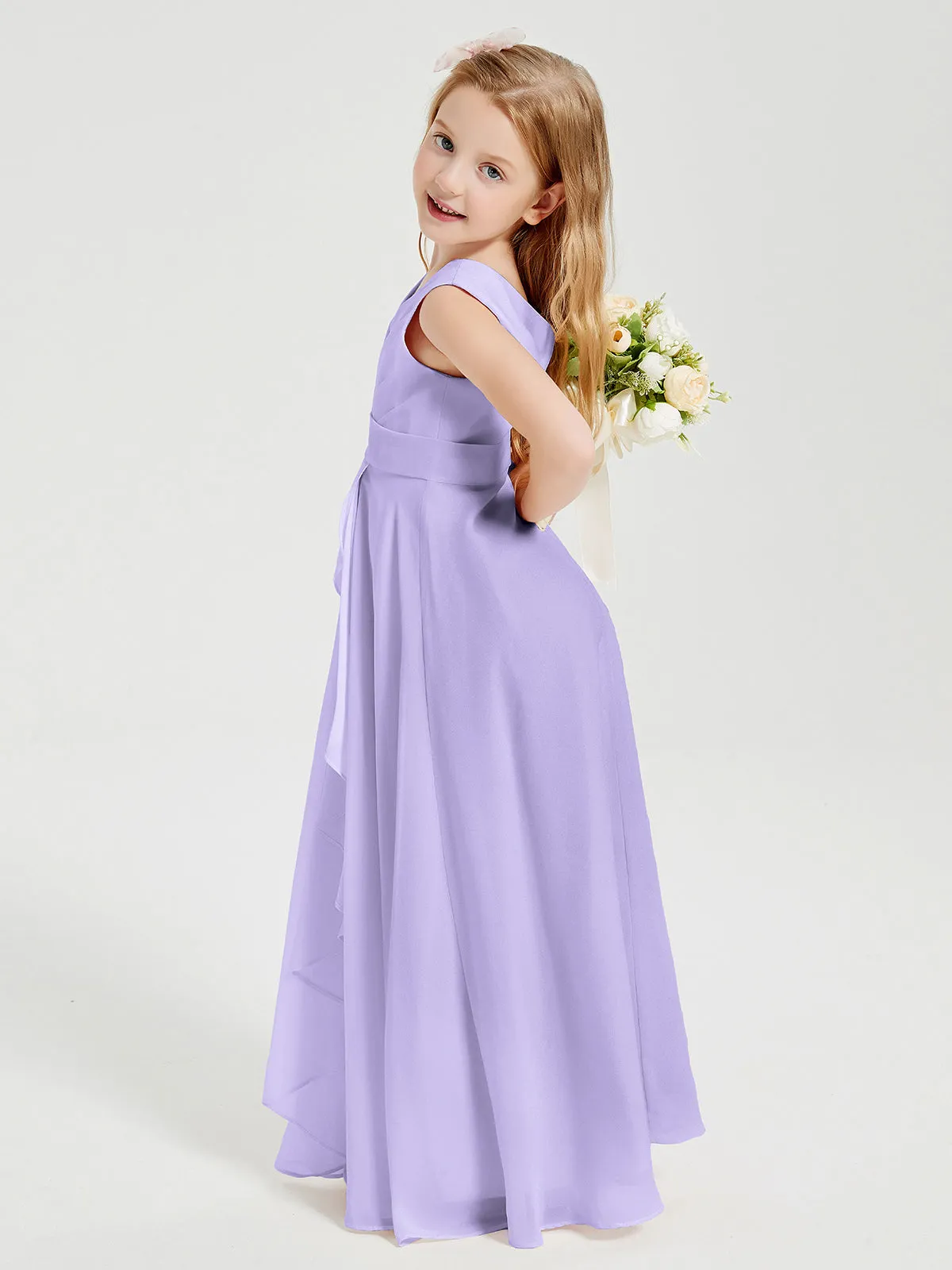 Boho Robes de Demoiselle d'Honneur Longues en Mousseline Lilas