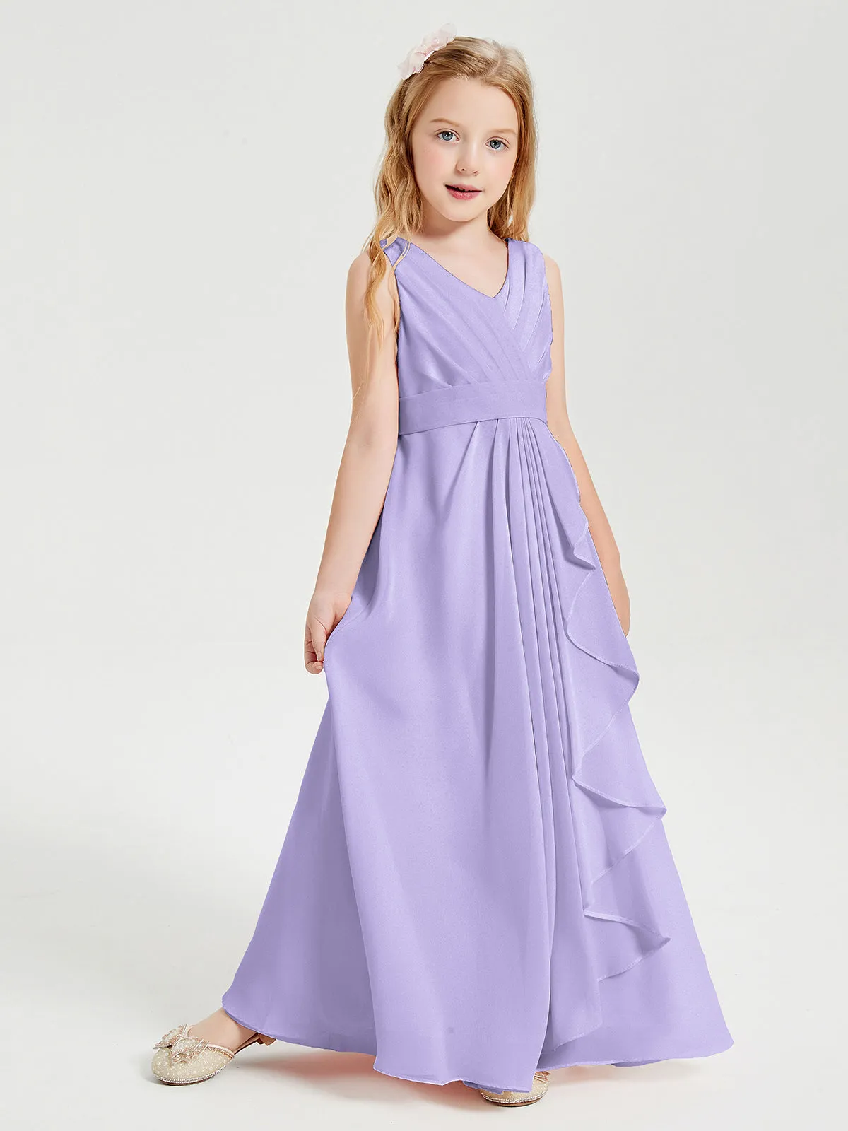 Boho Robes de Demoiselle d'Honneur Longues en Mousseline Lilas