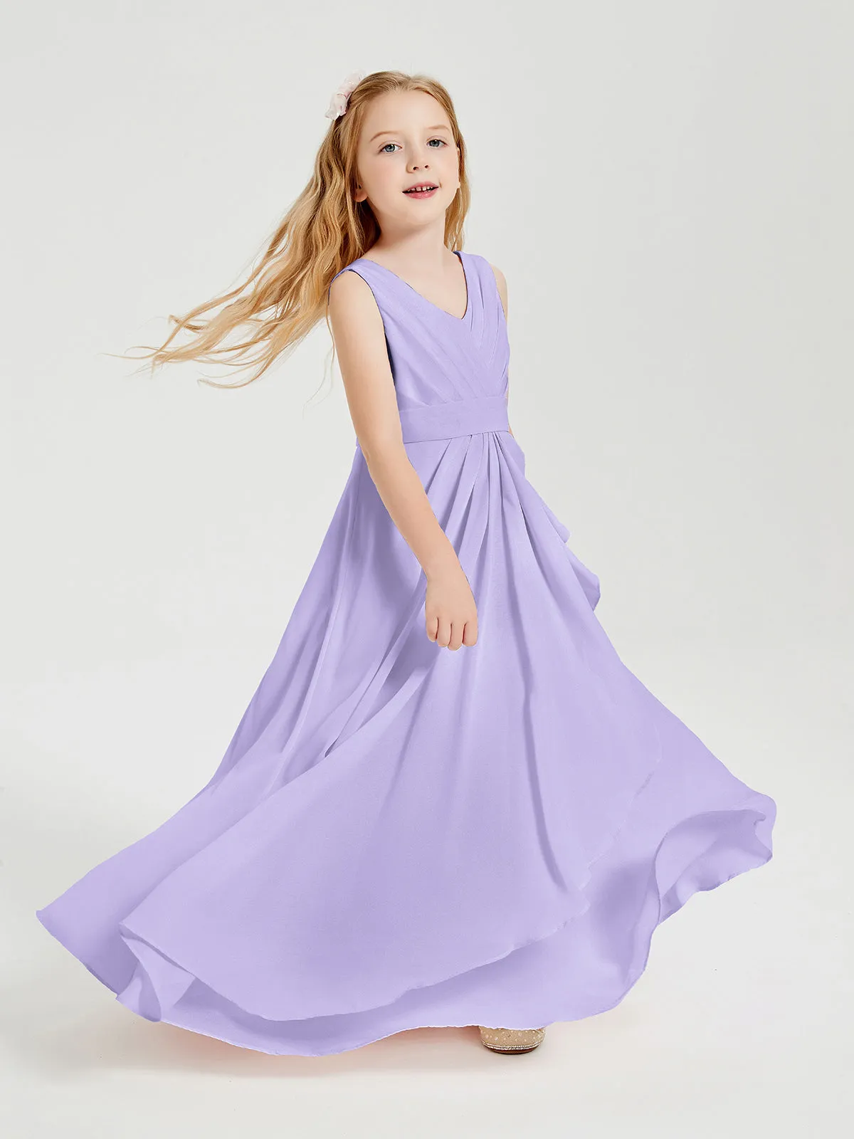 Boho Robes de Demoiselle d'Honneur Longues en Mousseline Lilas