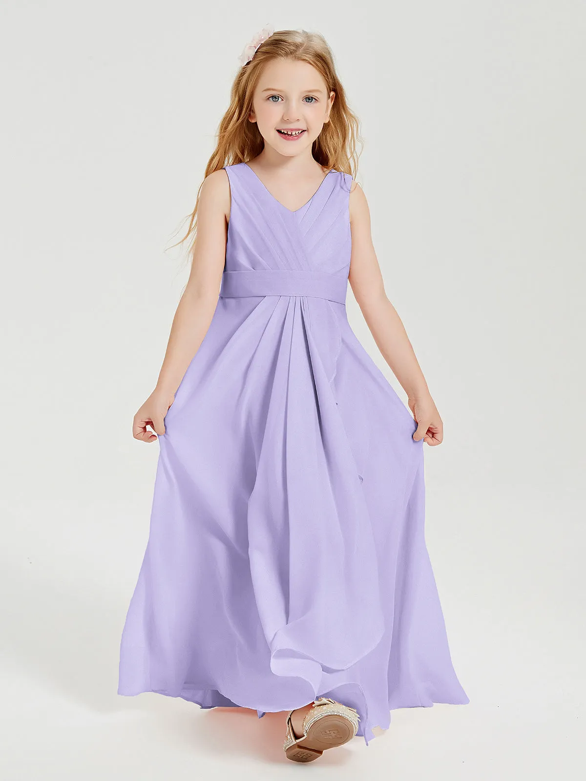 Boho Robes de Demoiselle d'Honneur Longues en Mousseline Lilas