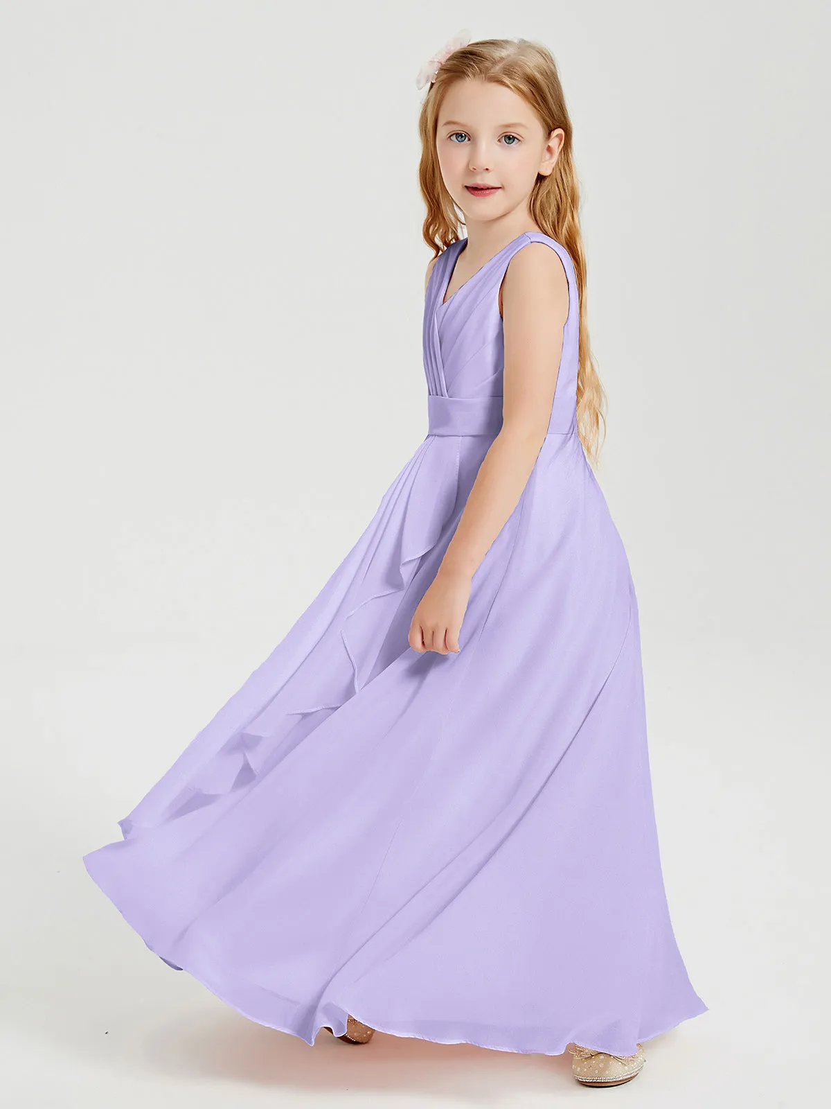 Boho Robes de Demoiselle d'Honneur Longues en Mousseline Lilas