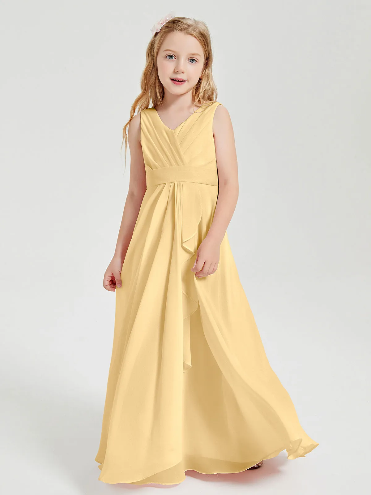 Boho Robes de Demoiselle d'Honneur Longues en Mousseline Or