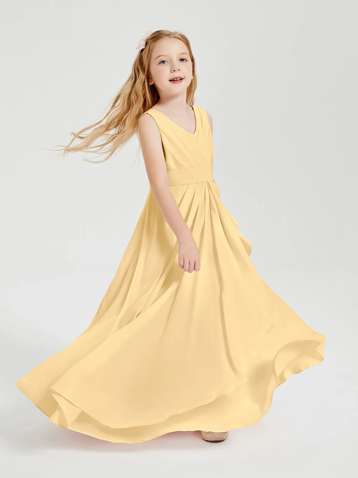 Boho Robes de Demoiselle d'Honneur Longues en Mousseline Or