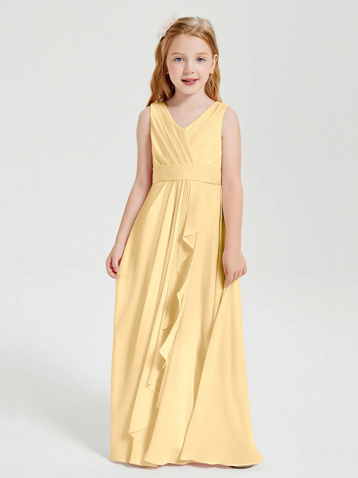 Boho Robes de Demoiselle d'Honneur Longues en Mousseline Or