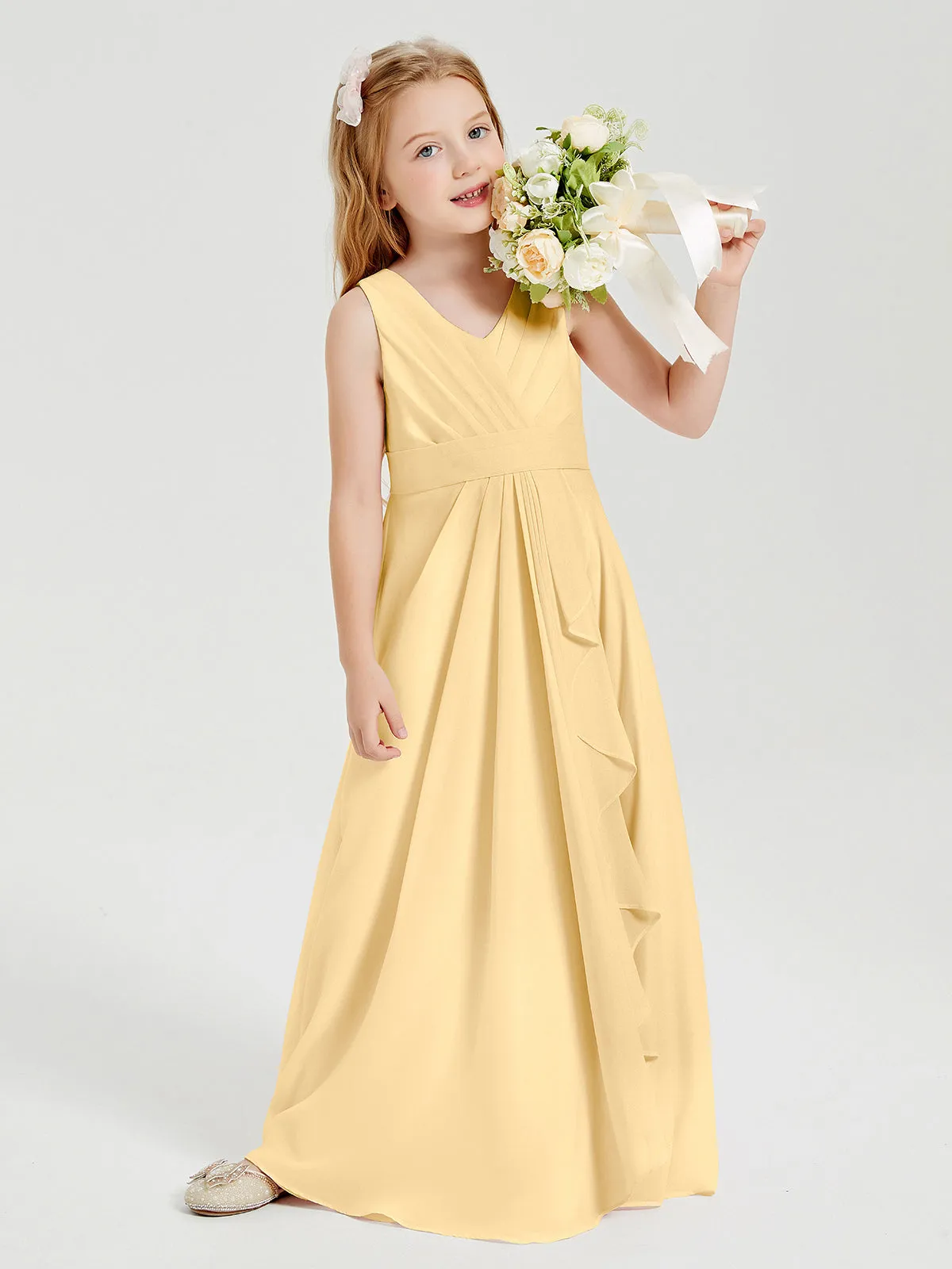 Boho Robes de Demoiselle d'Honneur Longues en Mousseline Or
