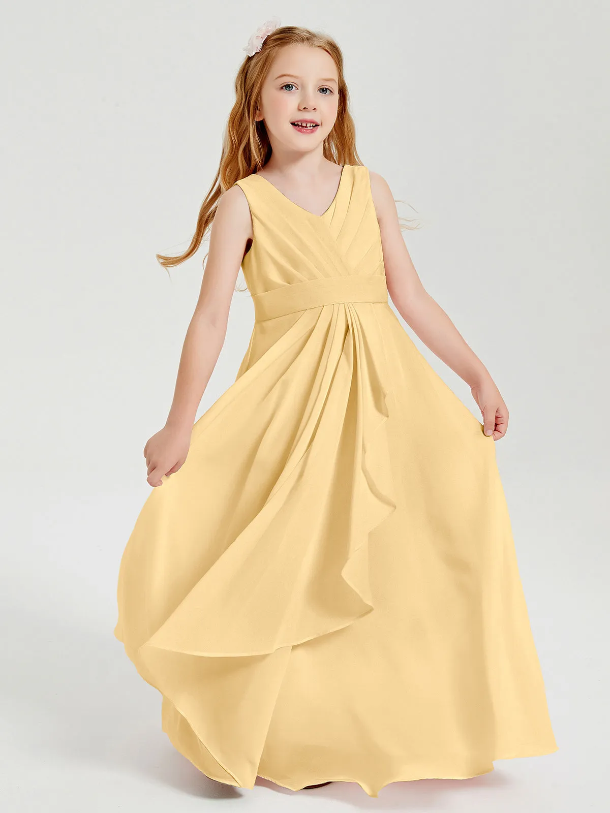 Boho Robes de Demoiselle d'Honneur Longues en Mousseline Or