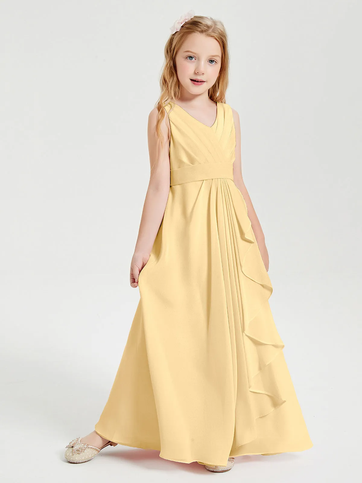 Boho Robes de Demoiselle d'Honneur Longues en Mousseline Or
