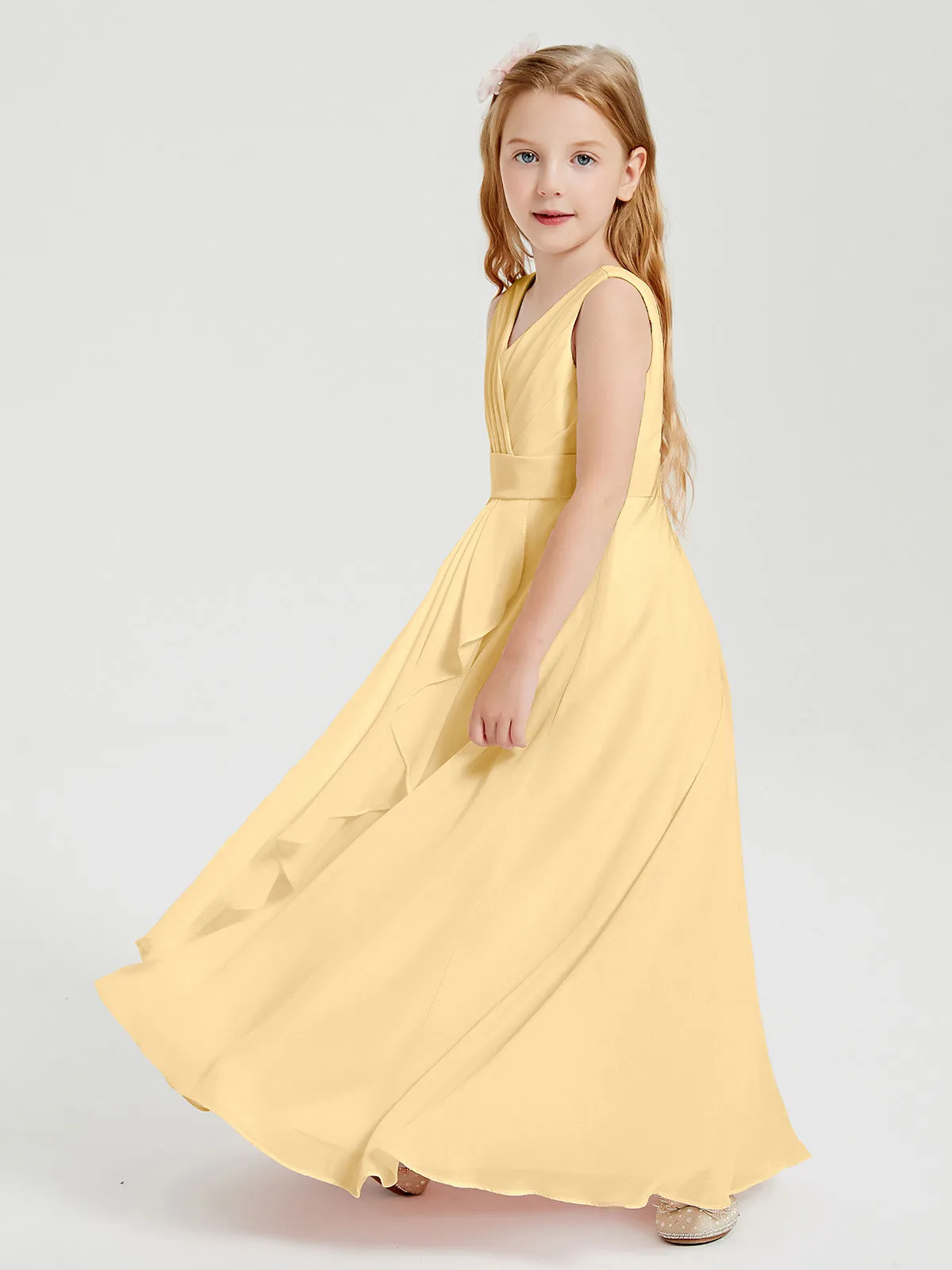 Boho Robes de Demoiselle d'Honneur Longues en Mousseline Or