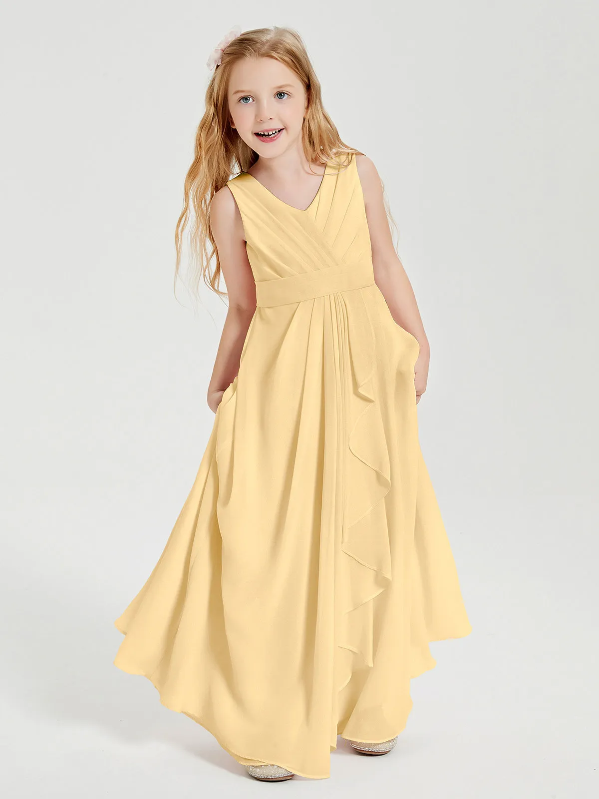 Boho Robes de Demoiselle d'Honneur Longues en Mousseline Or