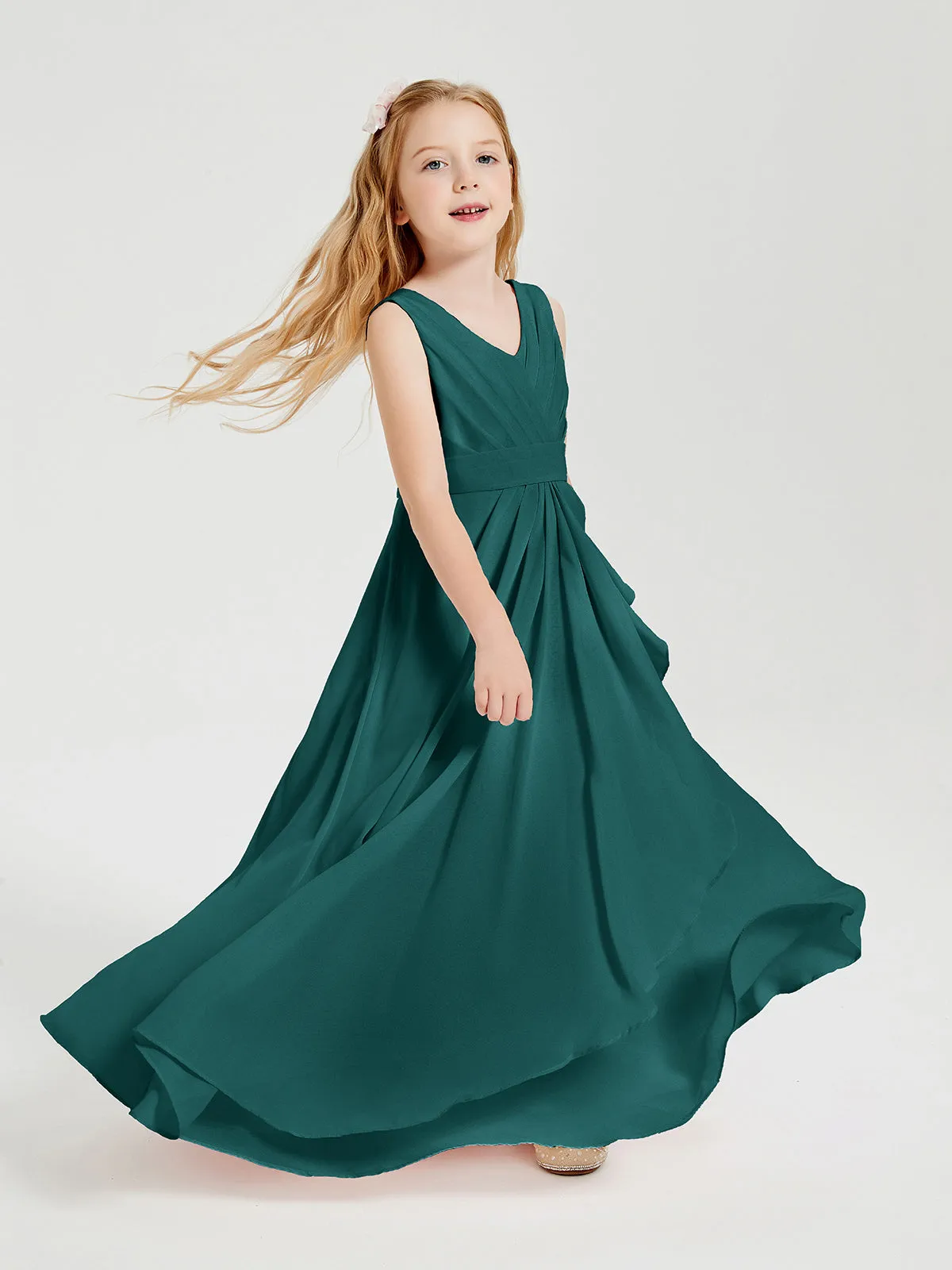 Boho Robes de Demoiselle d'Honneur Longues en Mousseline Paon