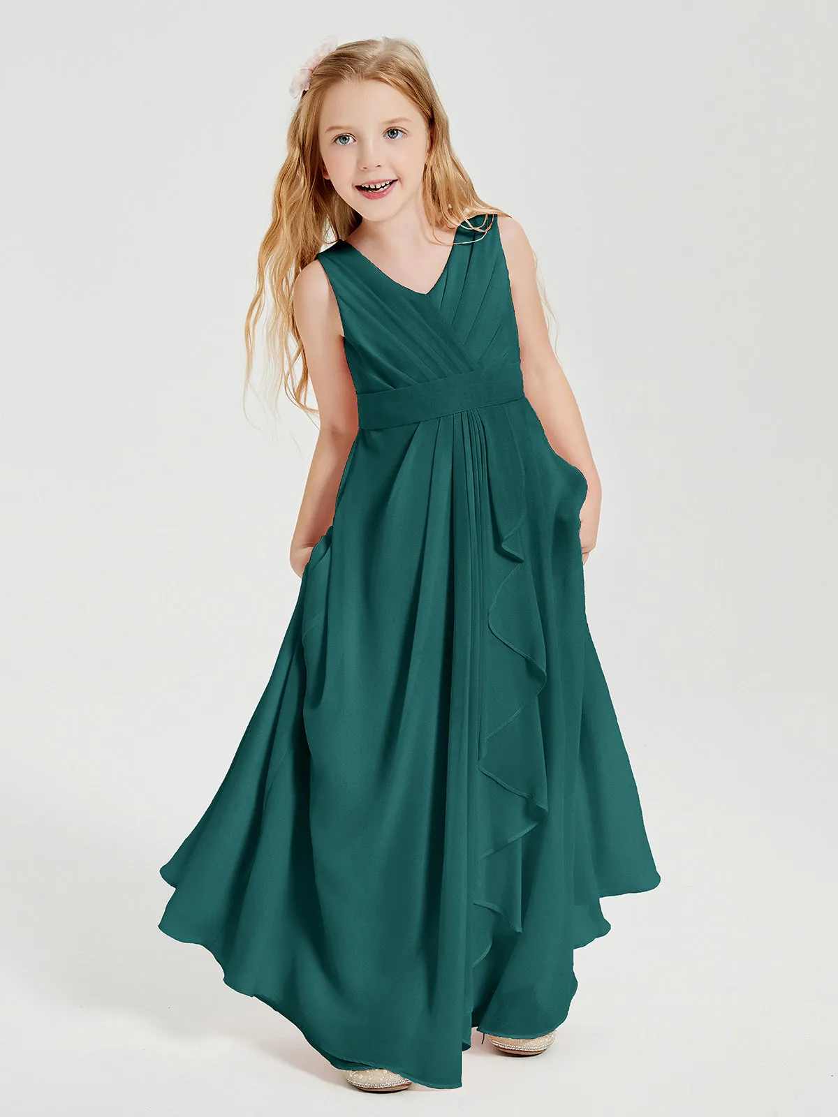 Boho Robes de Demoiselle d'Honneur Longues en Mousseline Paon