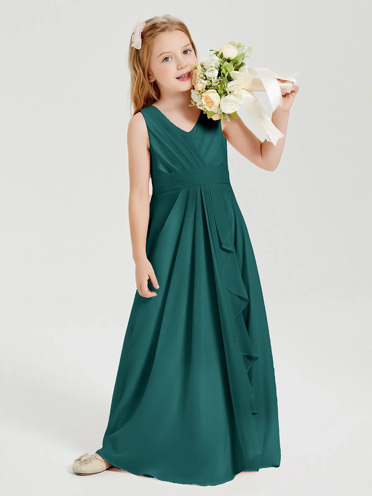 Boho Robes de Demoiselle d'Honneur Longues en Mousseline Paon