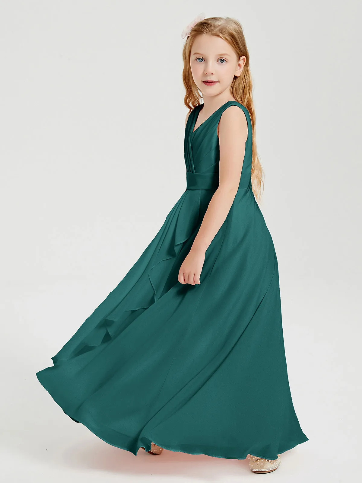 Boho Robes de Demoiselle d'Honneur Longues en Mousseline Paon