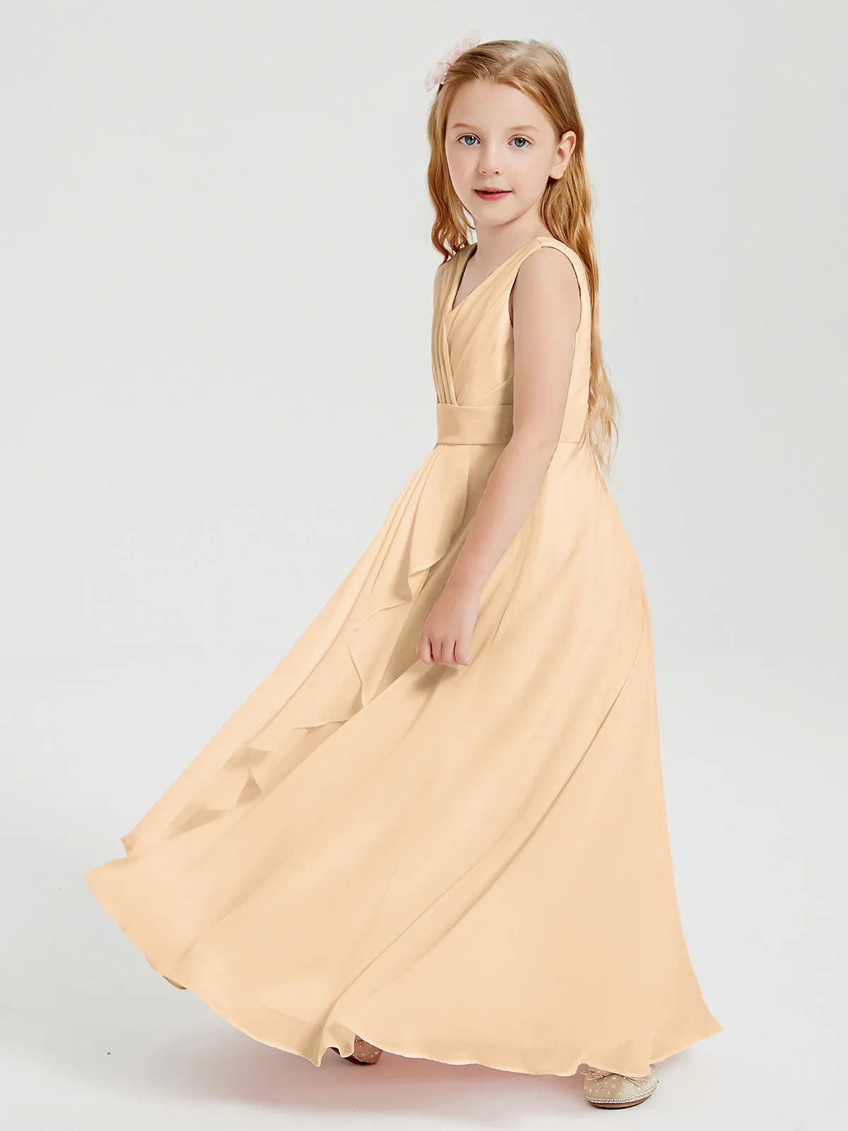 Boho Robes de Demoiselle d'Honneur Longues en Mousseline Pêche