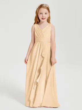Boho Robes de Demoiselle d'Honneur Longues en Mousseline Pêche