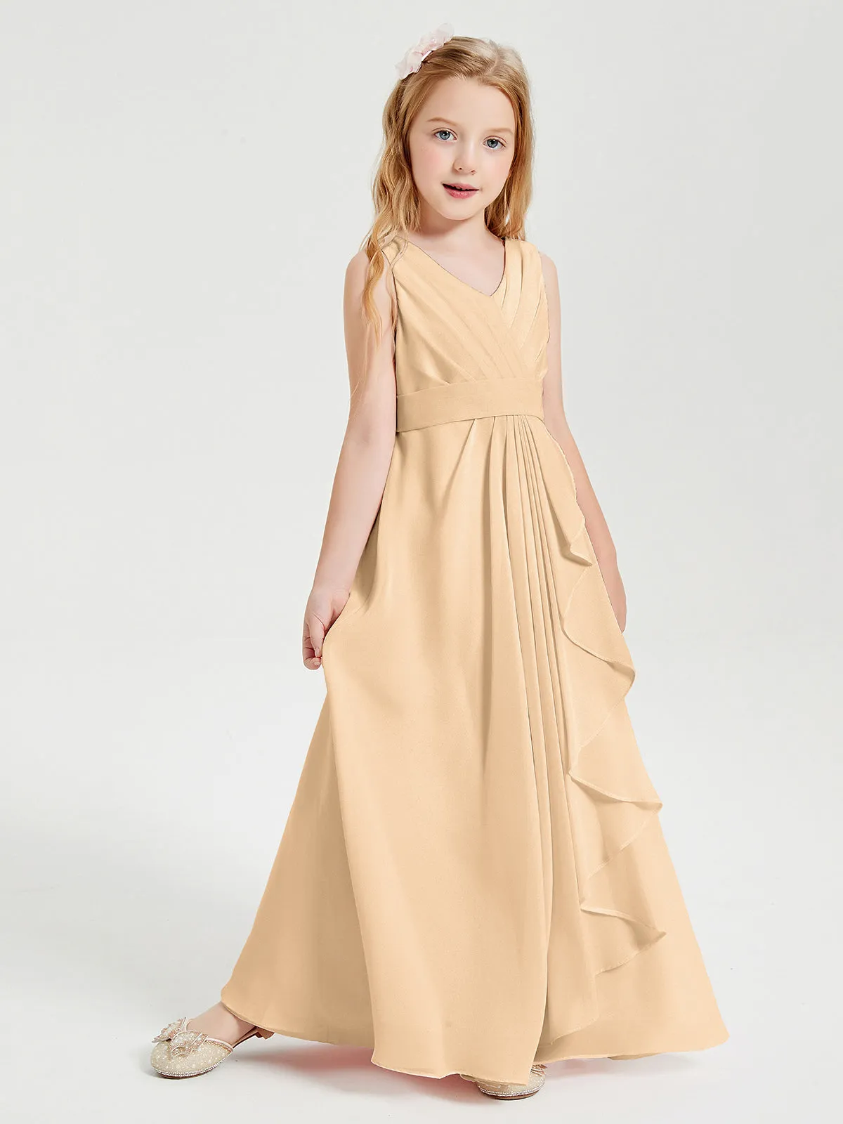 Boho Robes de Demoiselle d'Honneur Longues en Mousseline Pêche