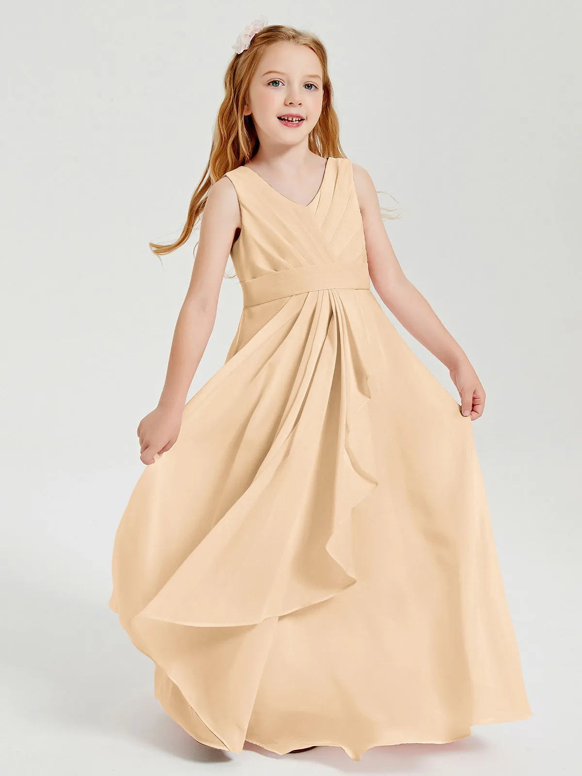 Boho Robes de Demoiselle d'Honneur Longues en Mousseline Pêche