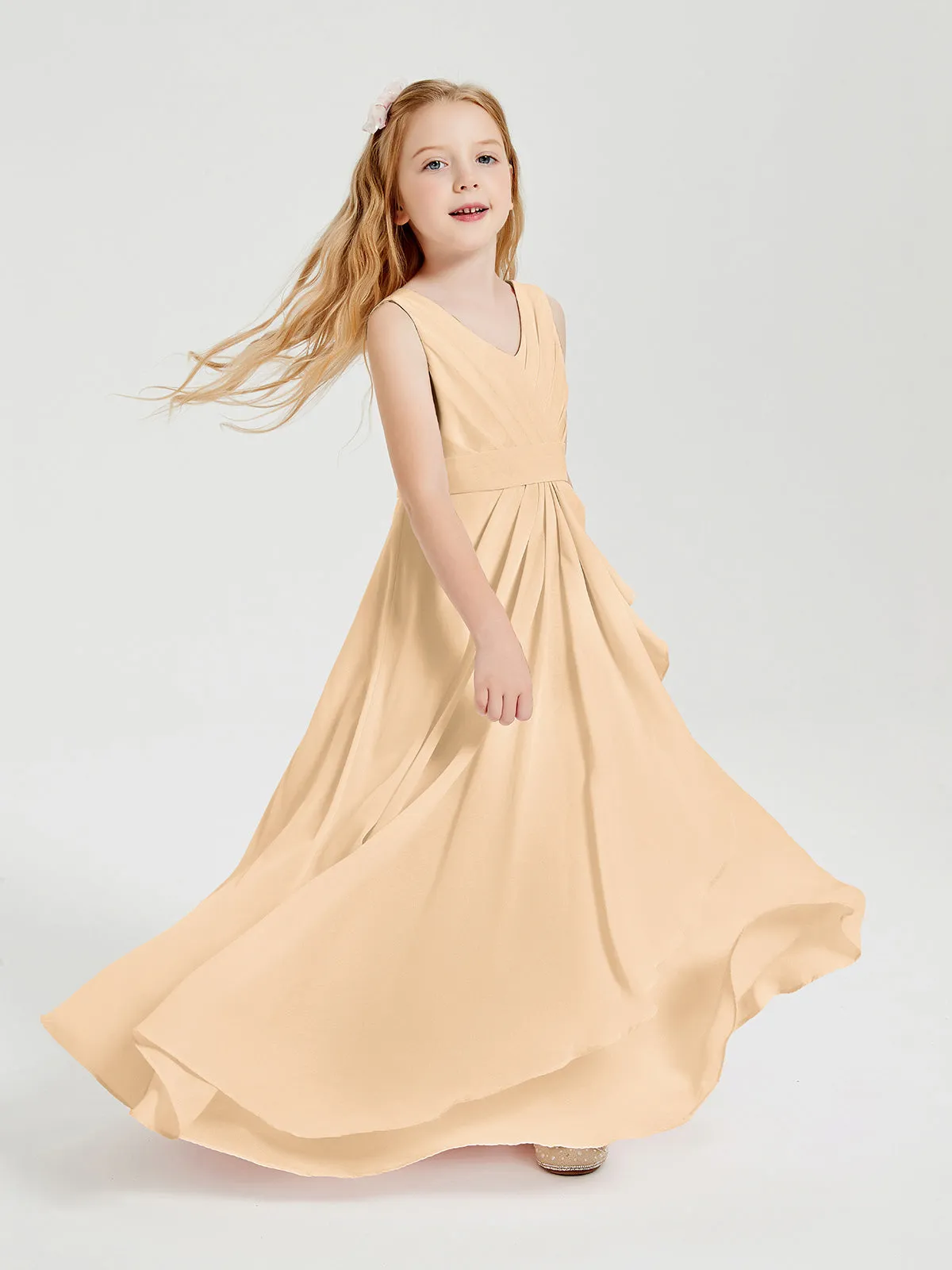Boho Robes de Demoiselle d'Honneur Longues en Mousseline Pêche
