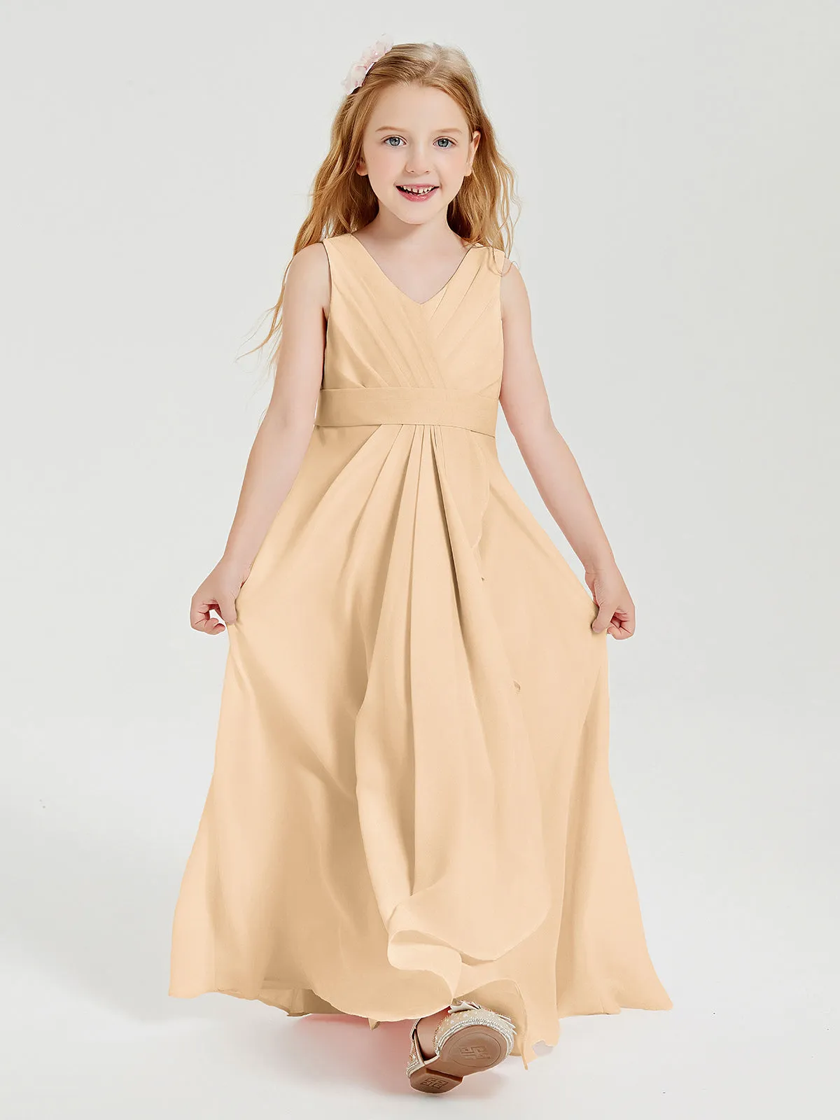 Boho Robes de Demoiselle d'Honneur Longues en Mousseline Pêche