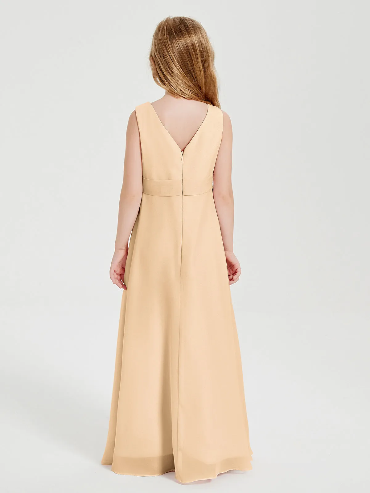 Boho Robes de Demoiselle d'Honneur Longues en Mousseline Pêche