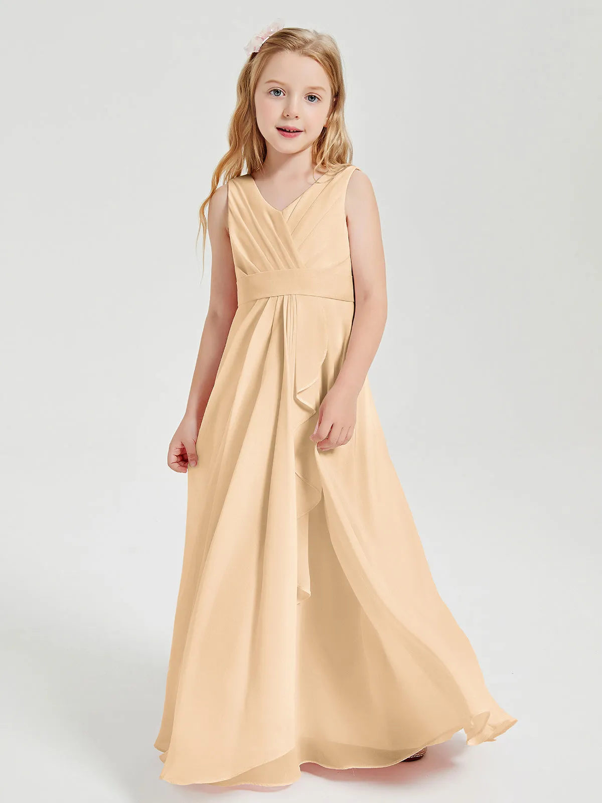 Boho Robes de Demoiselle d'Honneur Longues en Mousseline Pêche
