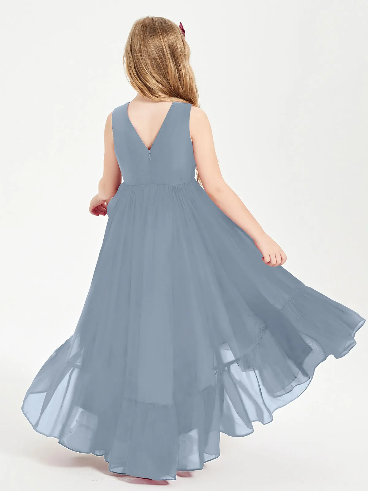 Boho Robes de Demoiselles d'Honneur Junior à Jupe en Cascade Bleu Poudré