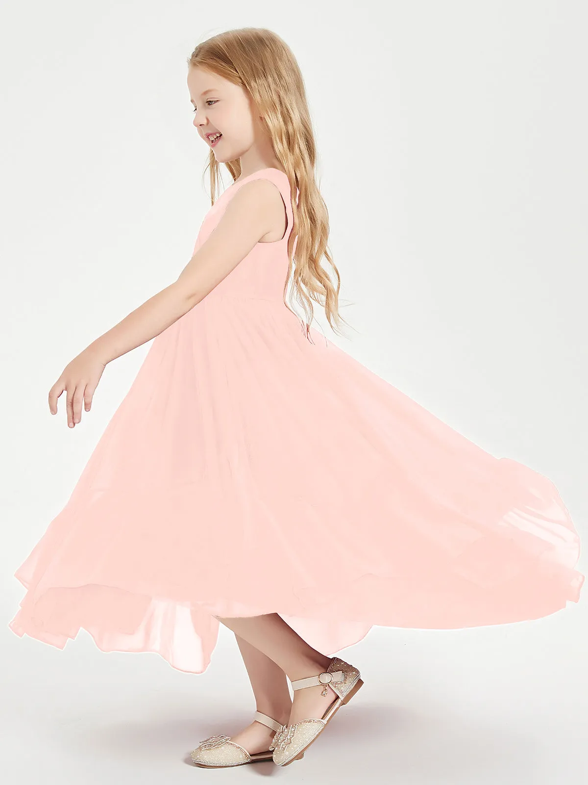 Boho Robes de Demoiselles d'Honneur Junior à Jupe en Cascade Corail