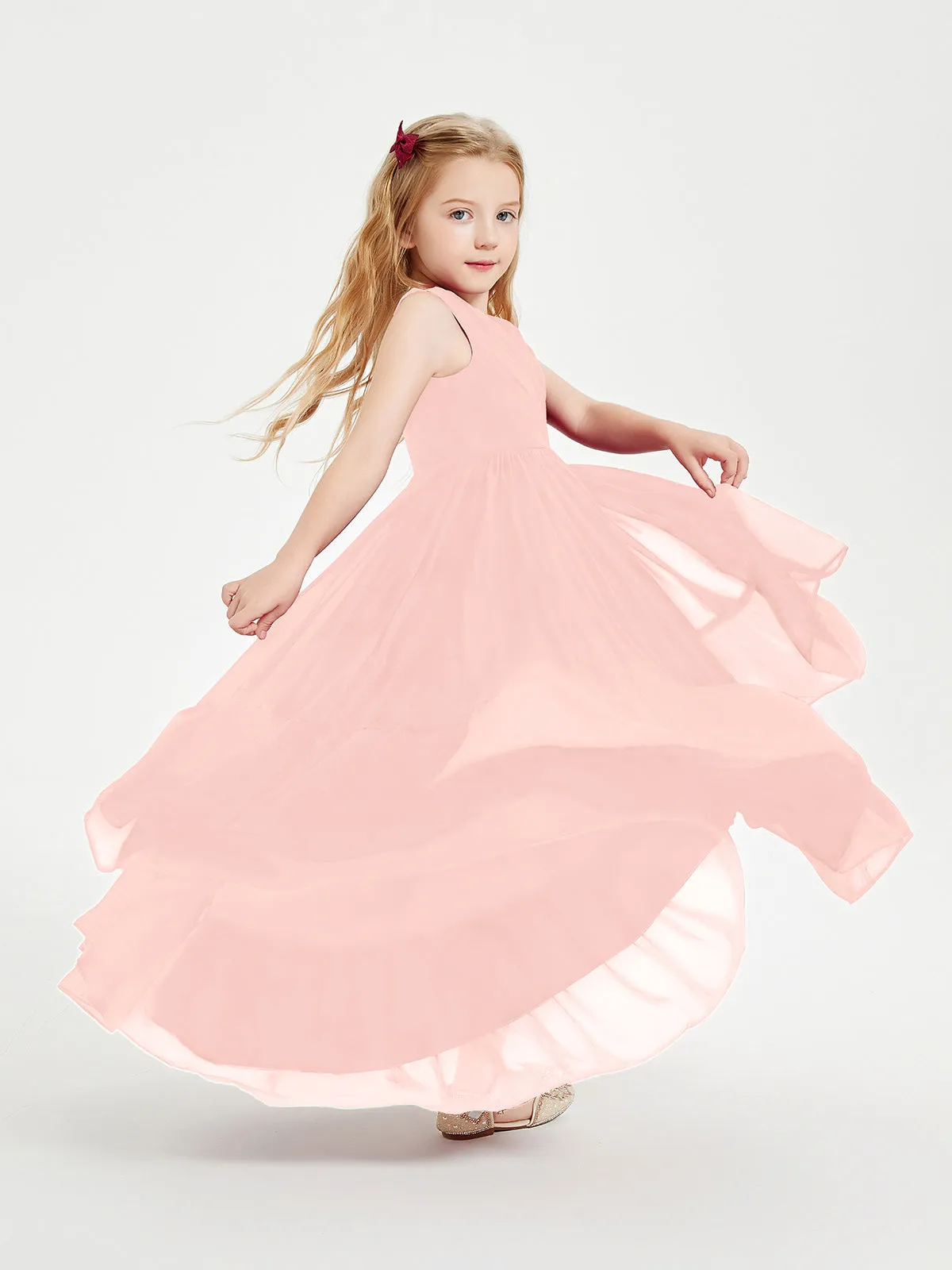 Boho Robes de Demoiselles d'Honneur Junior à Jupe en Cascade Corail