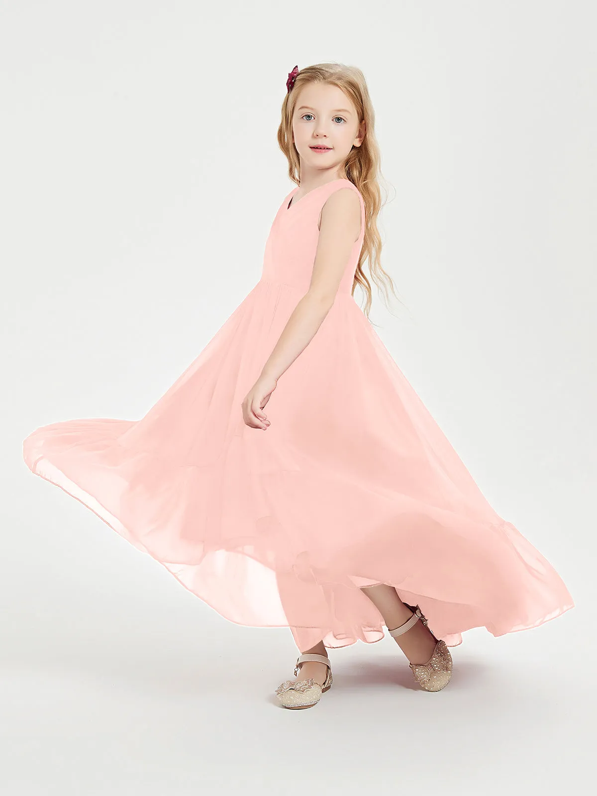 Boho Robes de Demoiselles d'Honneur Junior à Jupe en Cascade Corail