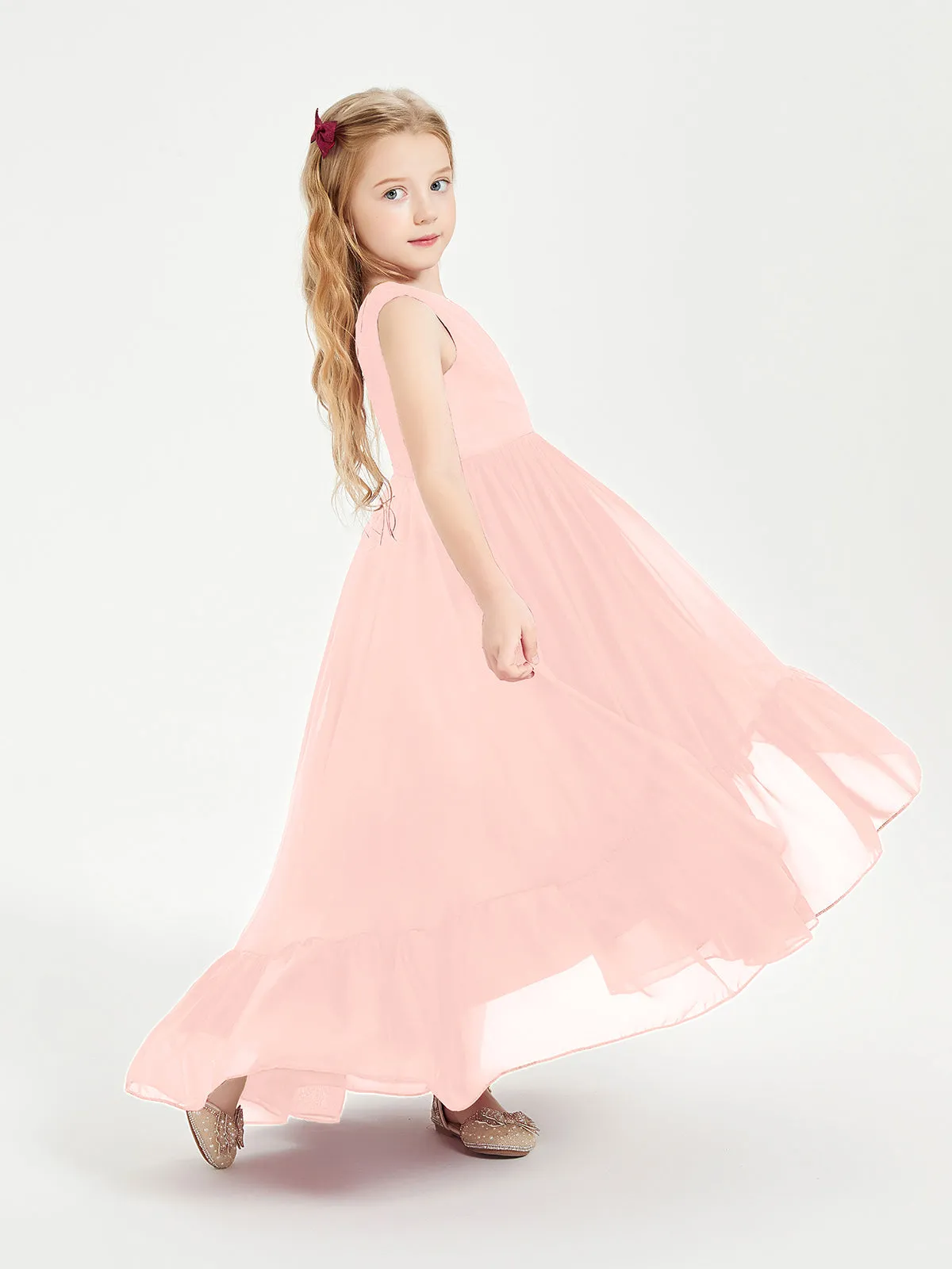 Boho Robes de Demoiselles d'Honneur Junior à Jupe en Cascade Corail