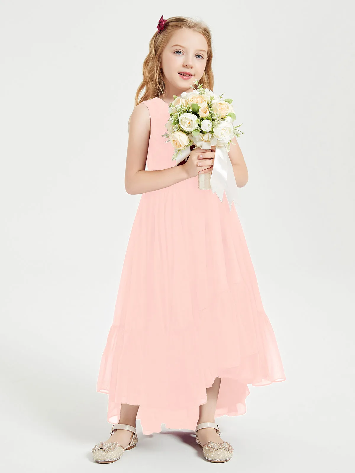 Boho Robes de Demoiselles d'Honneur Junior à Jupe en Cascade Corail